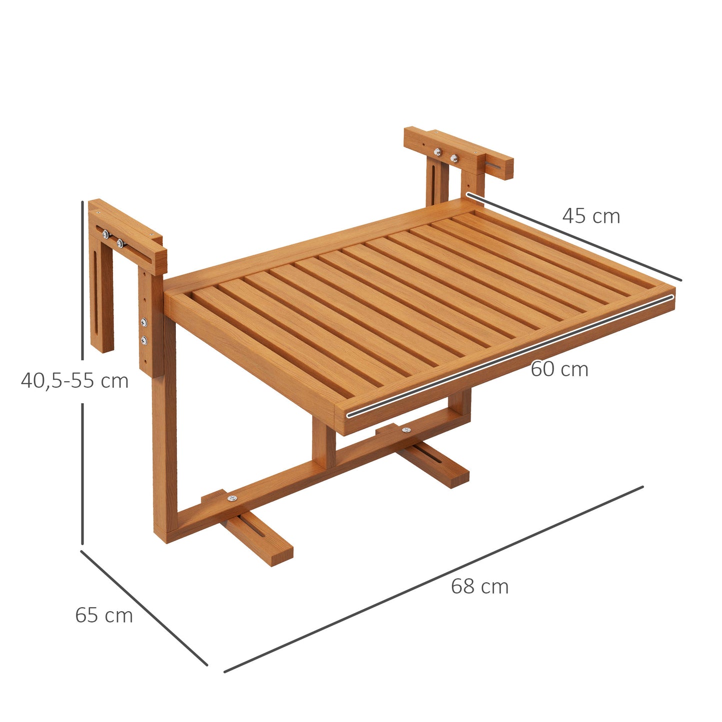 Outsunny Mesa Colgante De Balcón Plegable De Madera 68x65x40,5-55 Cm Natural_2