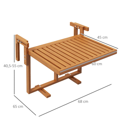 Outsunny Mesa Colgante De Balcón Plegable De Madera 68x65x40,5-55 Cm Natural_2