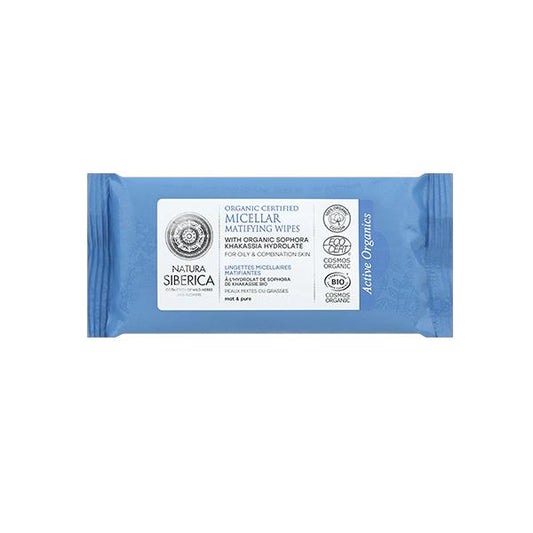 Toalhitas micelares matificantes biológicas certificadas Natura Siberica para pele oleosa e mista, 10 unidades