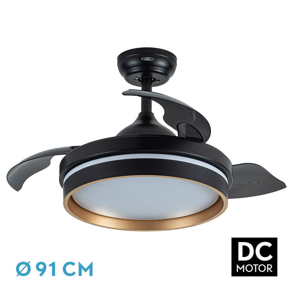 Ventilador Dc Nalon 48w Negro/oro 3aspas 91d 4800lm 6vel 3000k,4500k,6000k Remoto+memoria+temporizador_0