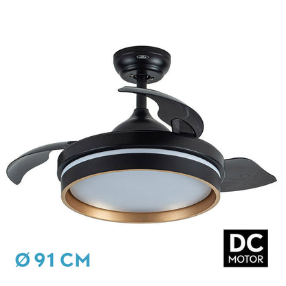 Ventilador Dc Nalon 48w Negro/oro 3aspas 91d 4800lm 6vel 3000k,4500k,6000k Remoto+memoria+temporizador_0