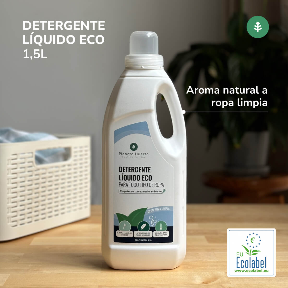 Embalagem de 6 detergentes líquidos para roupa ecológicos com aroma natural para roupa limpa, Planeta Huerto, 1,5 litros