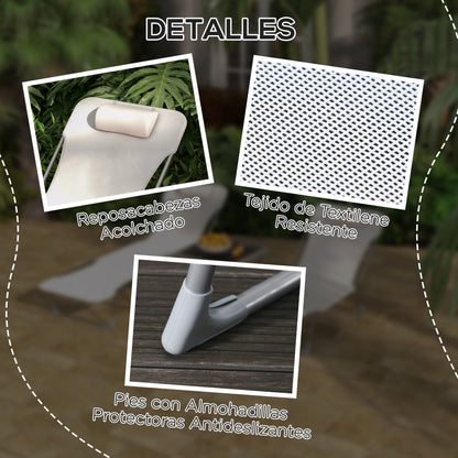 Outsunny Conjunto De 2 Tumbonas Plegables Y Reclinables 182x56x24,5 Cm Crema_5