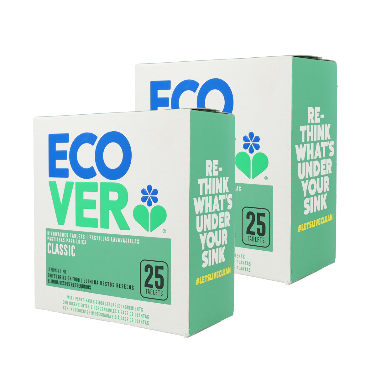 Embalagem com 2 pastilhas Classic Ecover para máquina de lavar loiça, 25 pastilhas de 20g