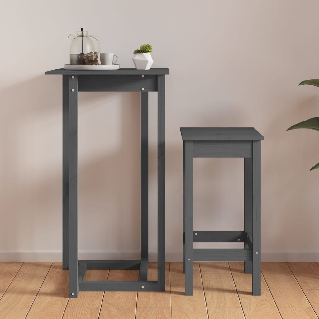 Mesa Alta De Bar De Madera Maciza De Pino Gris 60x60x110 Cm_2