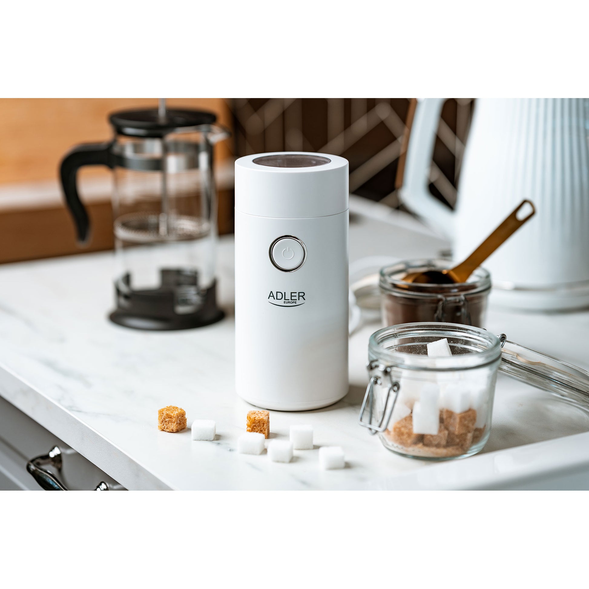 Molinillo Café Eléctrico Especias, Semillas, Capacidad 75g Cuchillas Acero Inox. Tapa Hermética Adler Ad4446-ws, Blanco, 150w_1