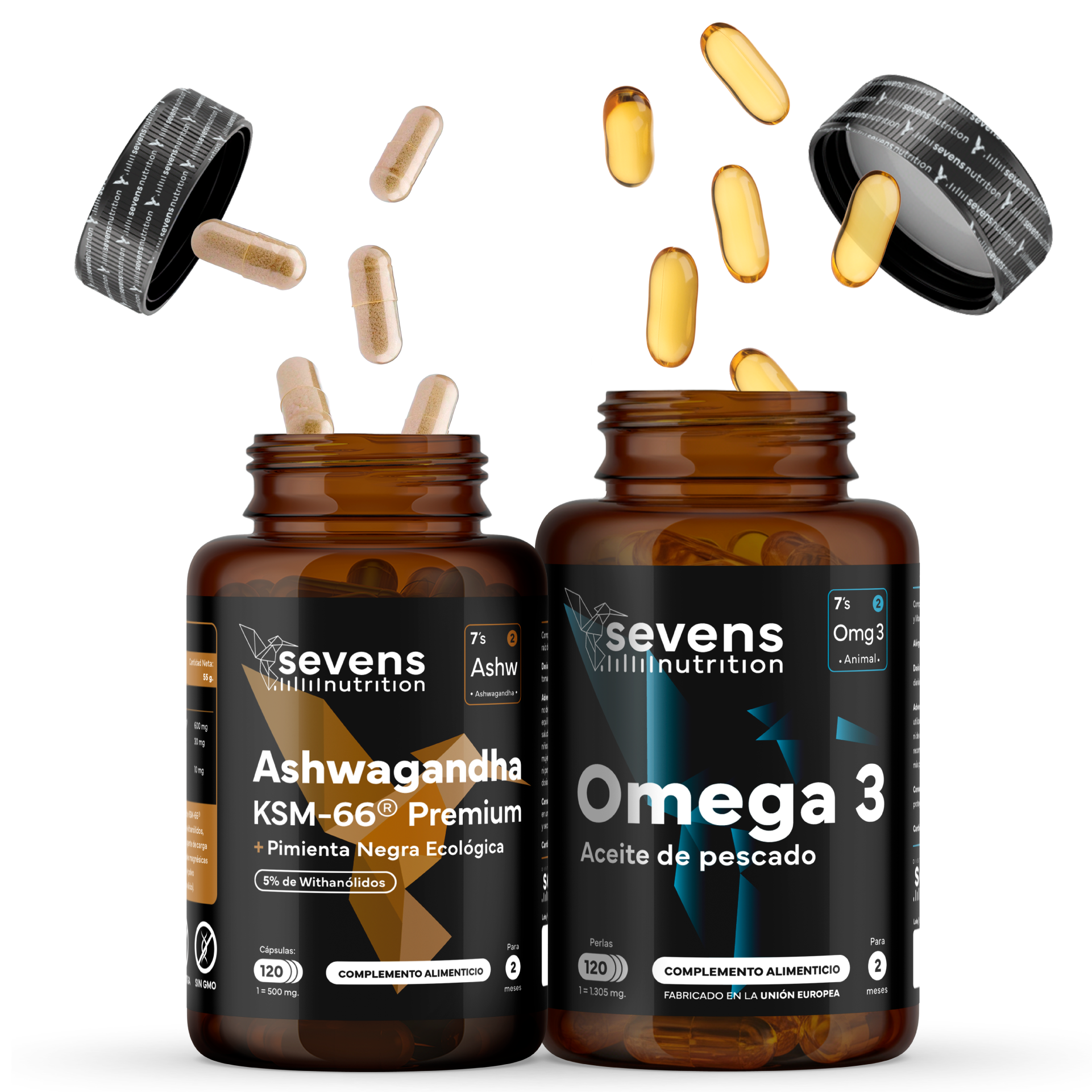 Ashwagandha Ksm-66® Pura + Omega 3 Premium Omegatex®. Sevens Nutrition. Equilibrio Mental, Energía Y Bienestar Integral_0