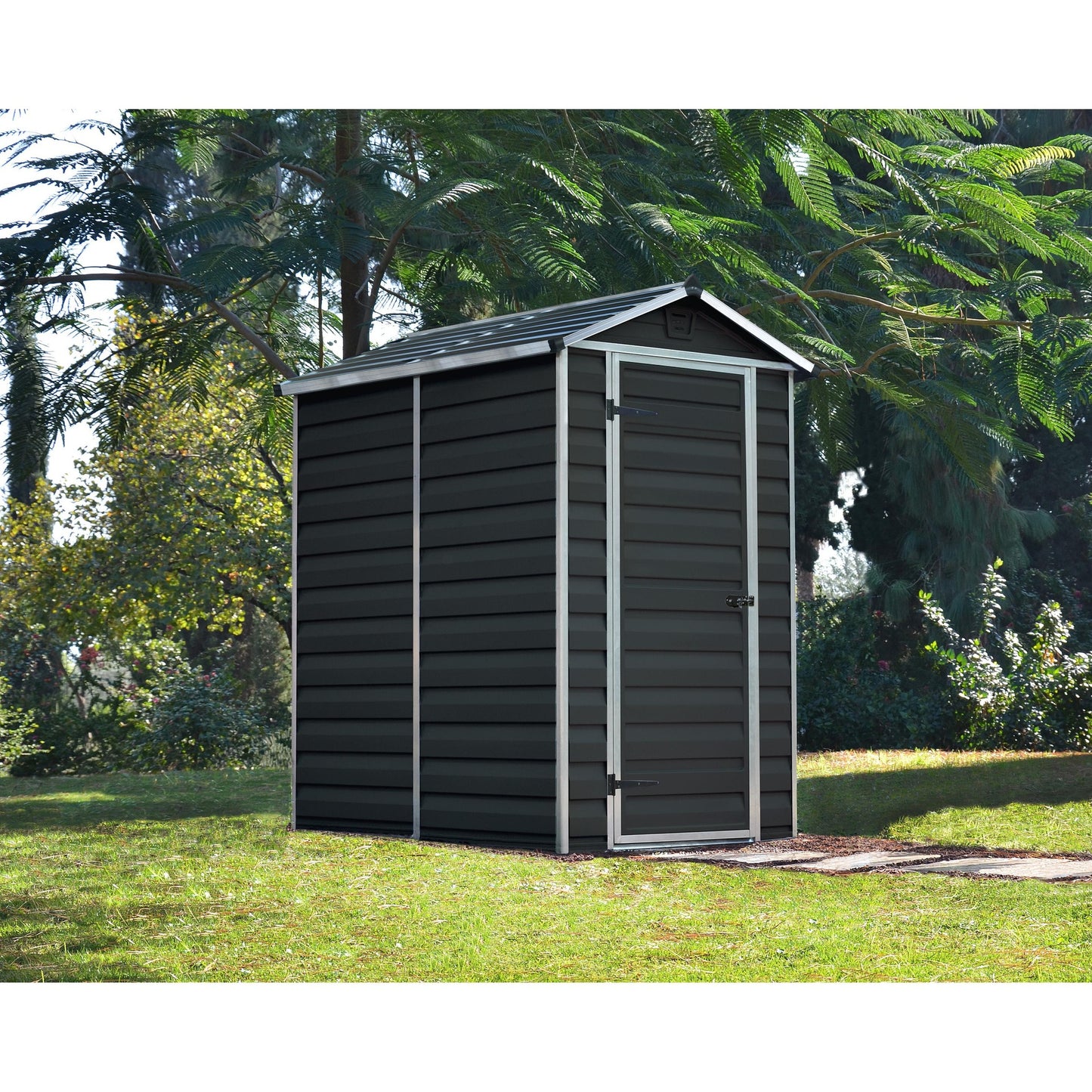 Telheiro de jardim com claraboia 176x120x203 cm cinzento escuro 