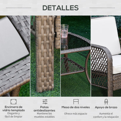 Outsunny Conjunto De 4 Muebles De Ratán Pe Exterior Para Jardín Terraza Marrón_5