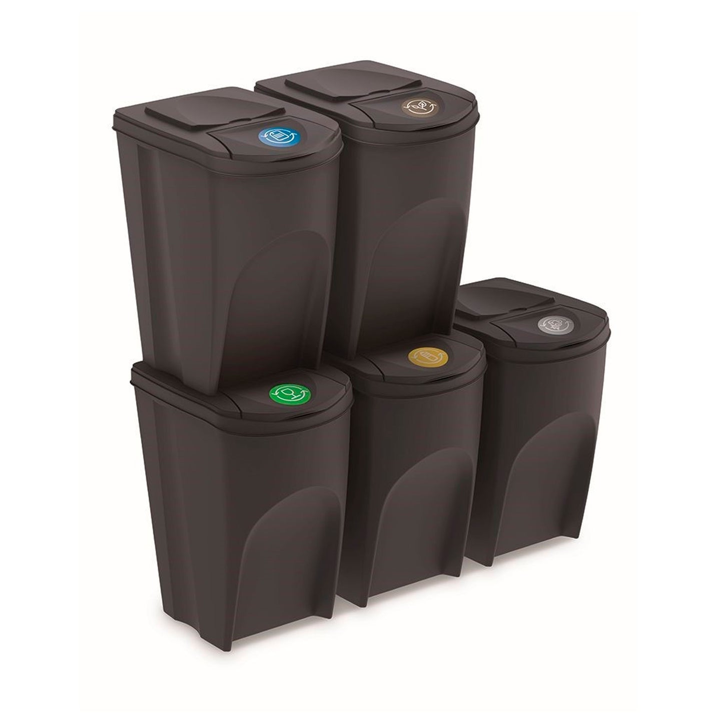Set De 5 Cubos De Basura Keden Sortibox Papelera Reciclaje, Antracita, Volumen 5x35l_0