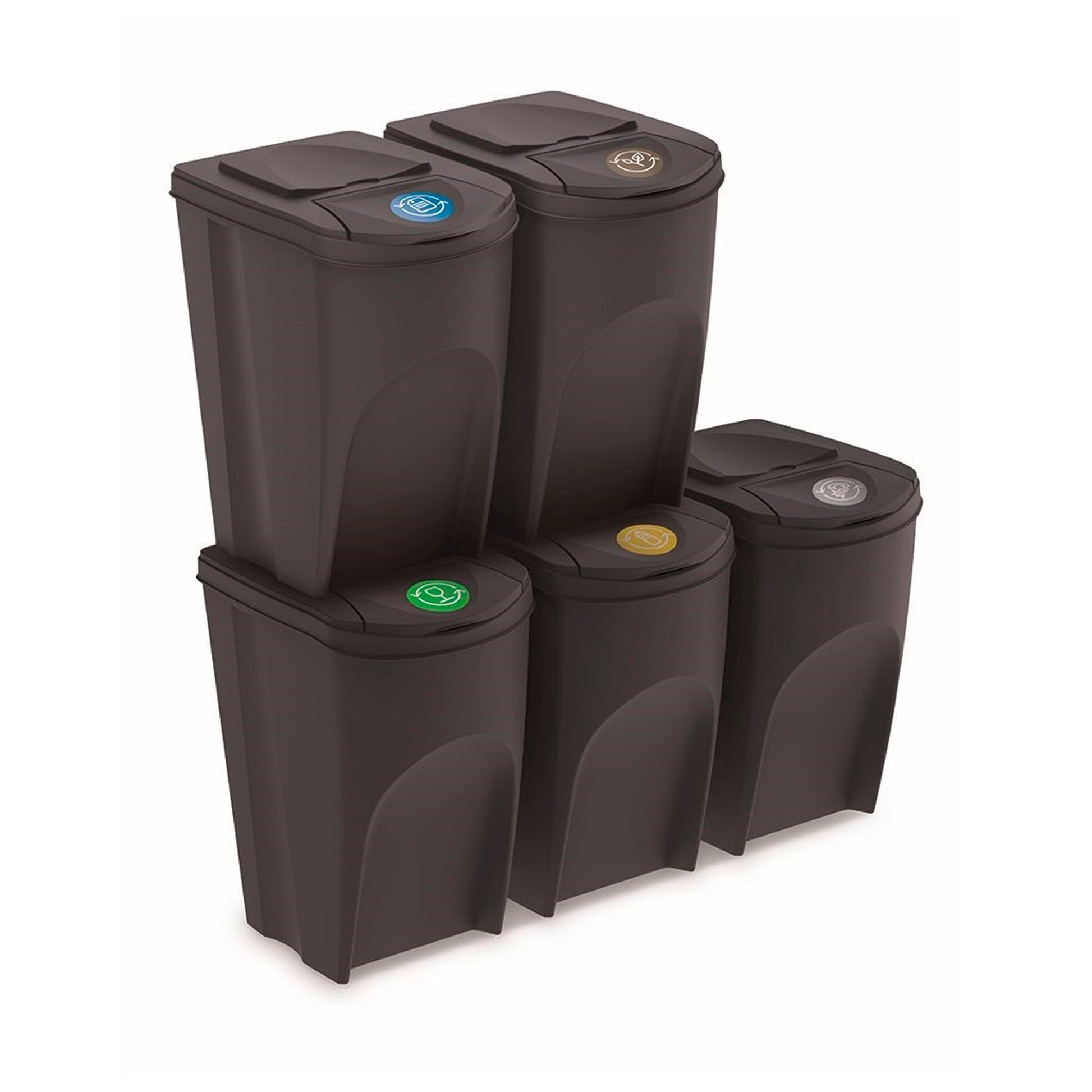 Set De 5 Cubos De Basura Keden Sortibox Papelera Reciclaje, Antracita, Volumen 5x35l_0