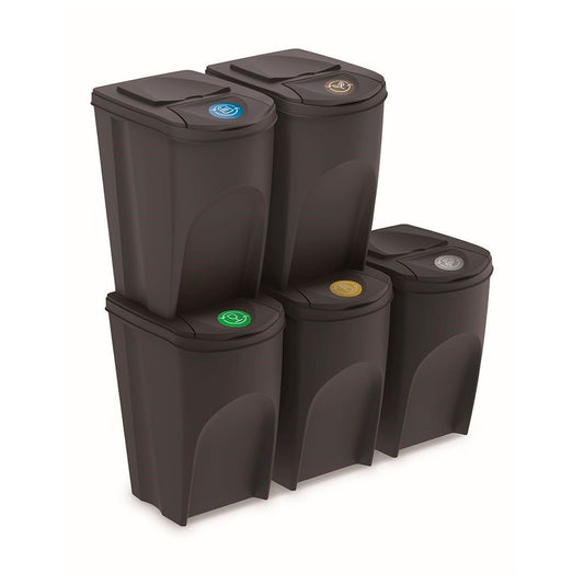 Set De 5 Cubos De Basura Keden Sortibox Papelera Reciclaje, Antracita, Volumen 5x35l_0