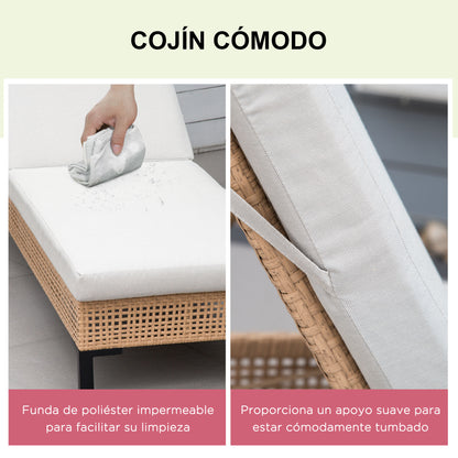 Outsunny Tumbona Ratán Jardín Con Respaldo Ajustable Cojín 2 Ruedas 200x65x31 Cm_5