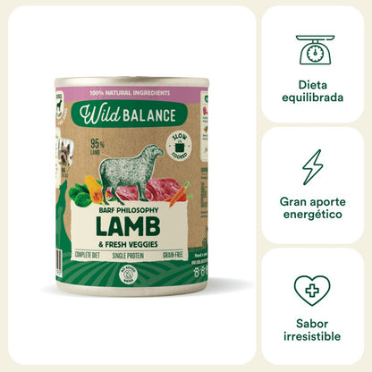 Menú completo BARF de Borrego para cães, Wild Balance, 400 g