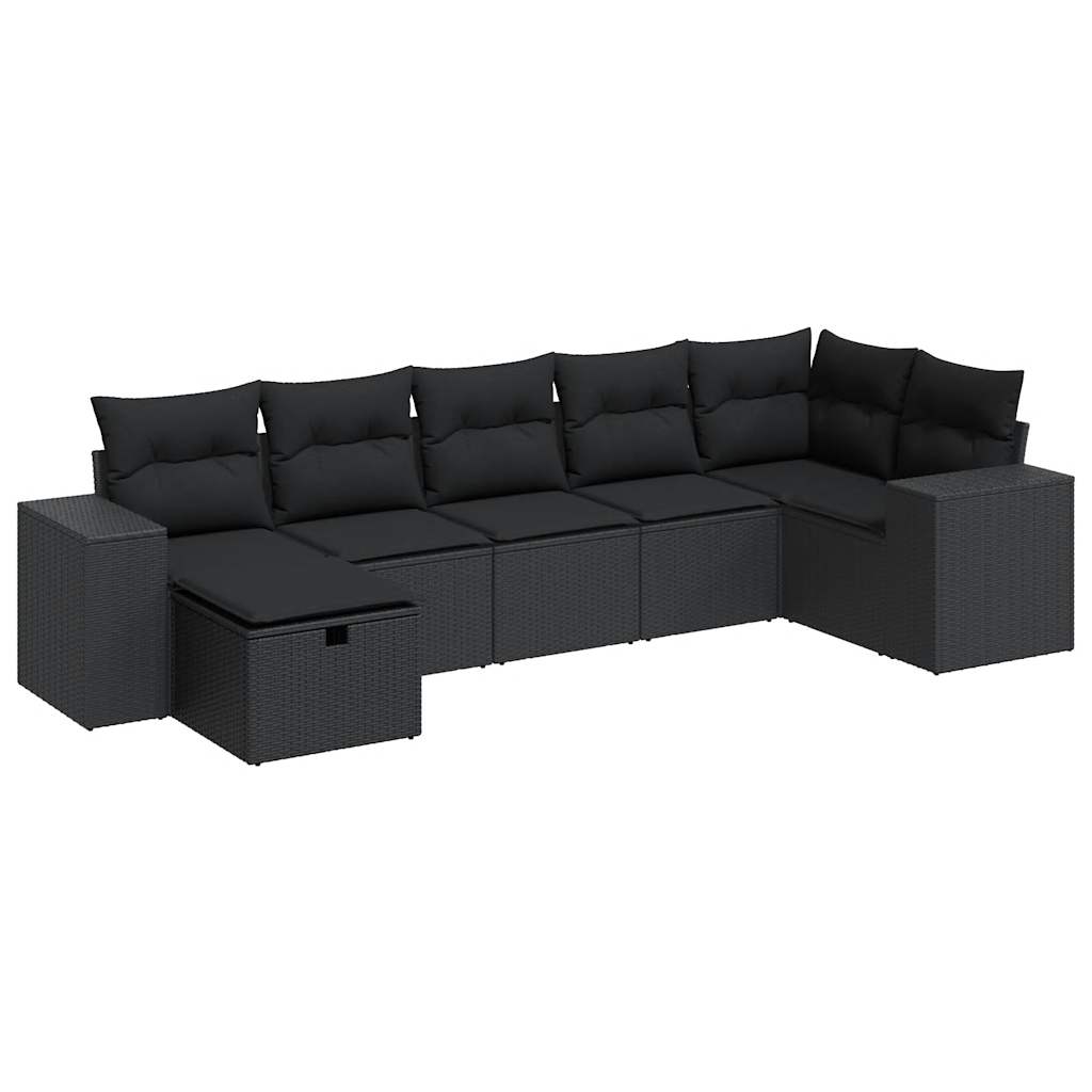 Set De Sofás De Jardín 7 Pzas Con Cojines Ratán Sintético Negro / Vetonek_1
