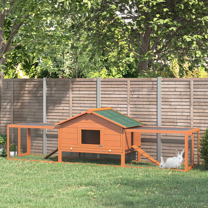Pawhut Conejera Madera 309x79x86 Cm Para 2-4 Conejos 2 Corral Bandeja Extraíble_1