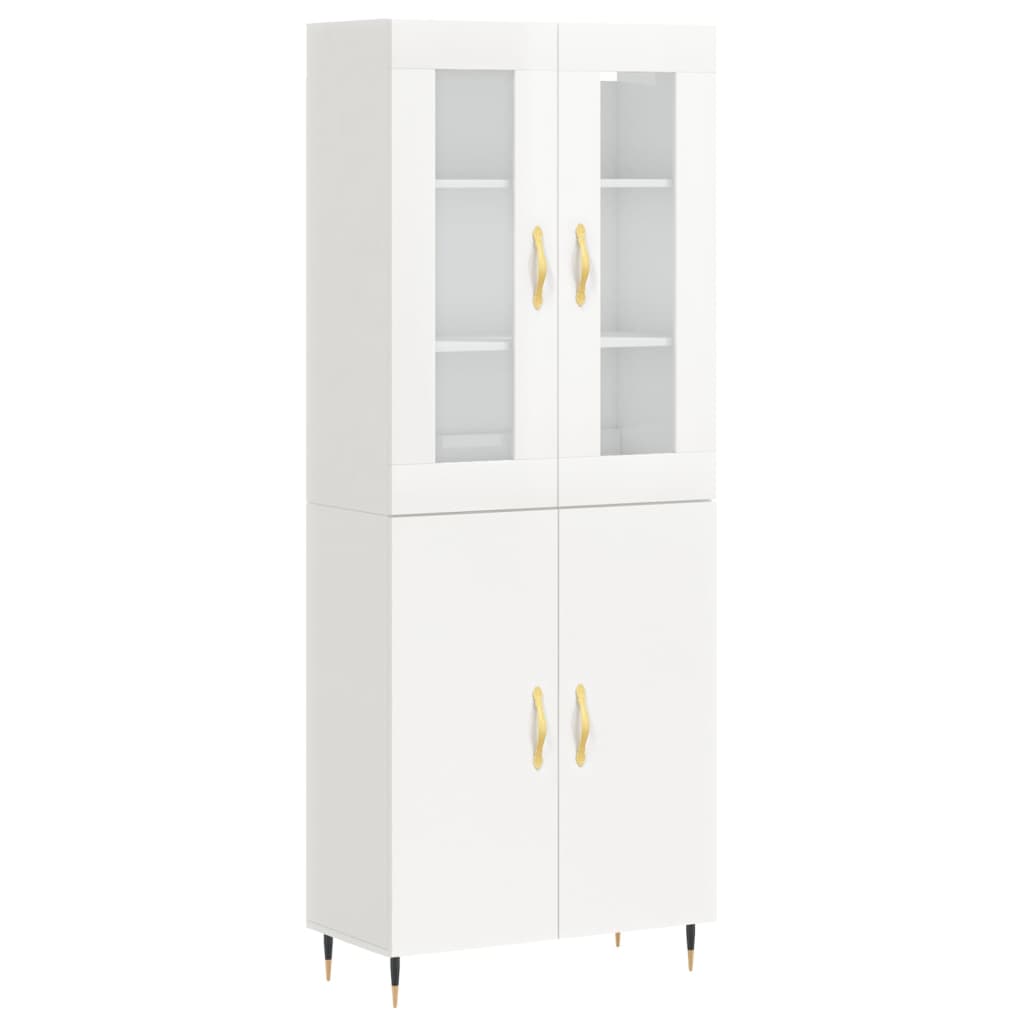 Aparador Alto Madera Contrachapada Blanco Brillo 69,5x34x180 Cm_1