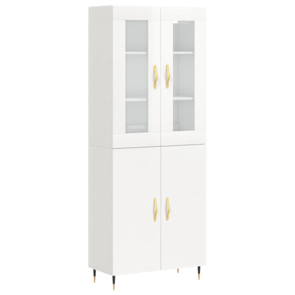 Aparador Alto Madera Contrachapada Blanco Brillo 69,5x34x180 Cm_1