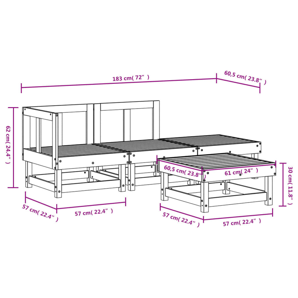 Vidaxl Juego De Muebles Jardín 4 Pzas Madera Maciza Pino Marrón Miel_2