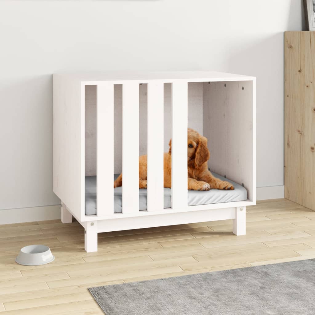 Caseta Para Perros Madera Maciza De Pino Blanco 70x50x62 Cm_1