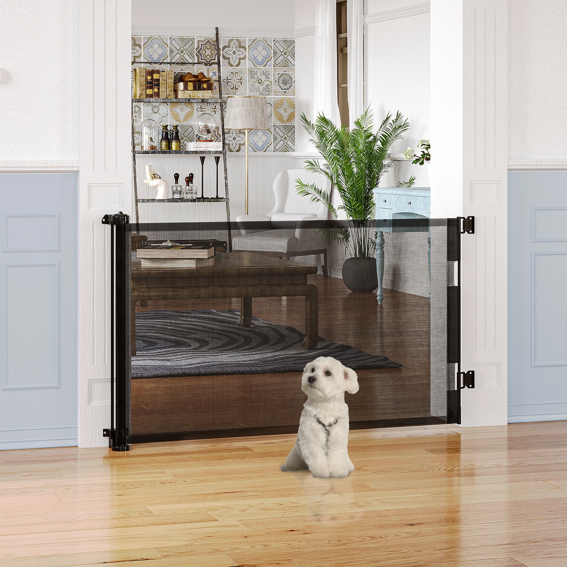 Pawhut Puerta De Seguridad Para Perros Extensible 0-150 Cm Para Escaleras Negro_1