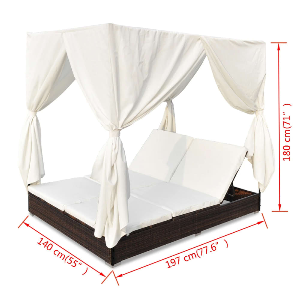 Vidaxl Tumbona Con Cortinas De Ratán Sintético Marrón_2