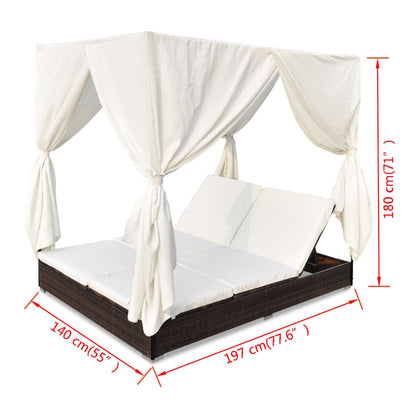 Vidaxl Tumbona Con Cortinas De Ratán Sintético Marrón_2