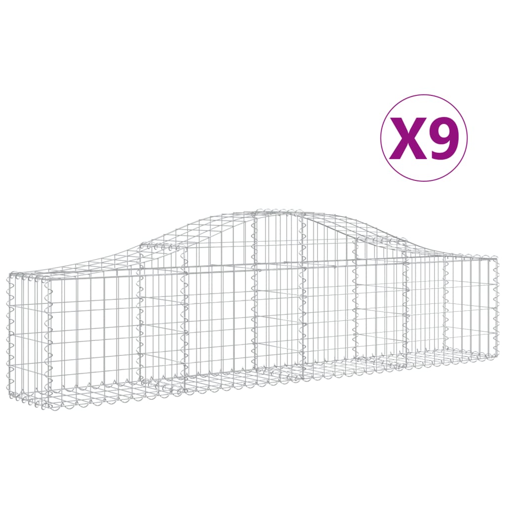 Cestas De Gaviones 9 Uds Forma De Arco Hierro 200x30x40/60 Cm_0