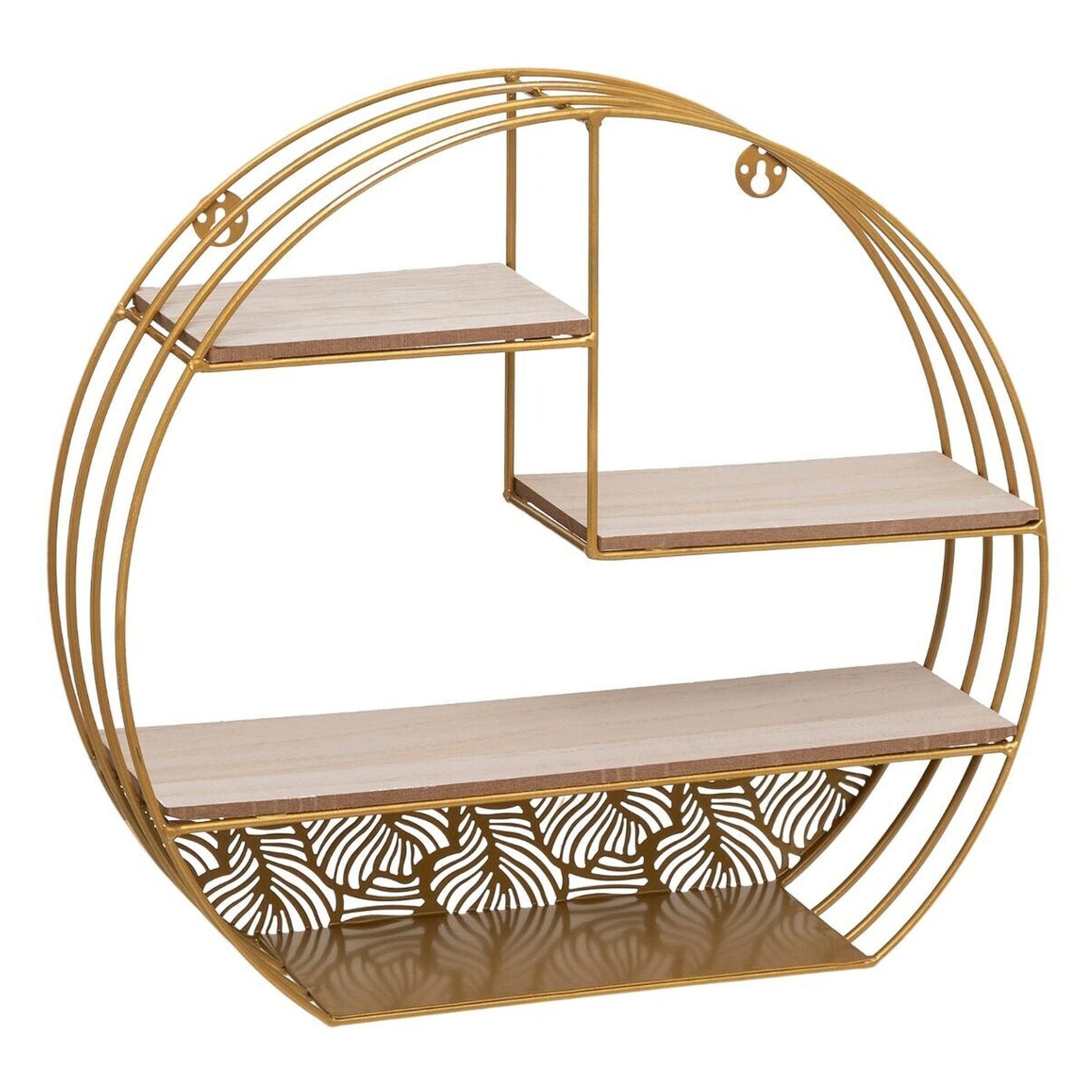 Wellhome Estantería Pared Madera Metal Redonda Oro_0
