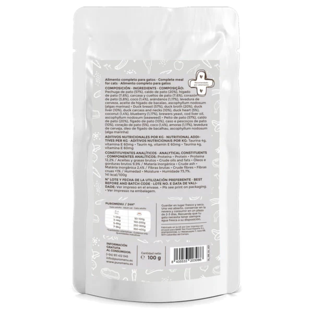 Comida húmida para gatos Barf Endless Purrs (Pato) BIO Puromenu 100 g