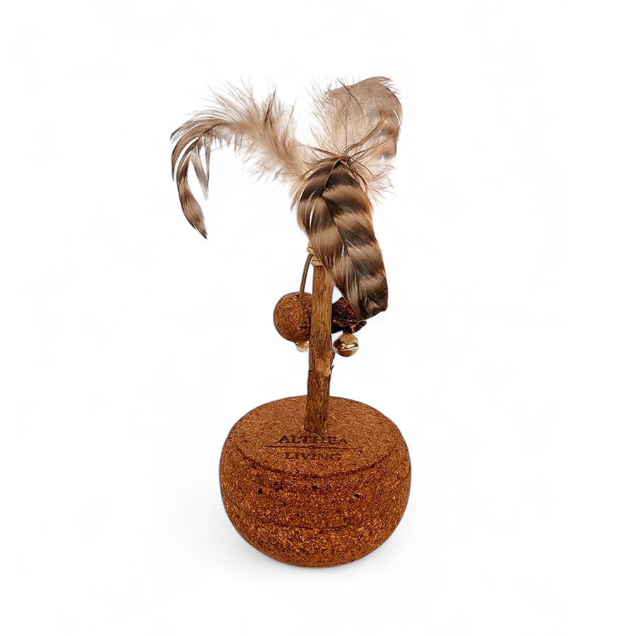 Juguete De Corcho Para Gatos Vela Con Base Oscilante Y Plumas Naturales Althea Living 20x9.5x9.5cm_0
