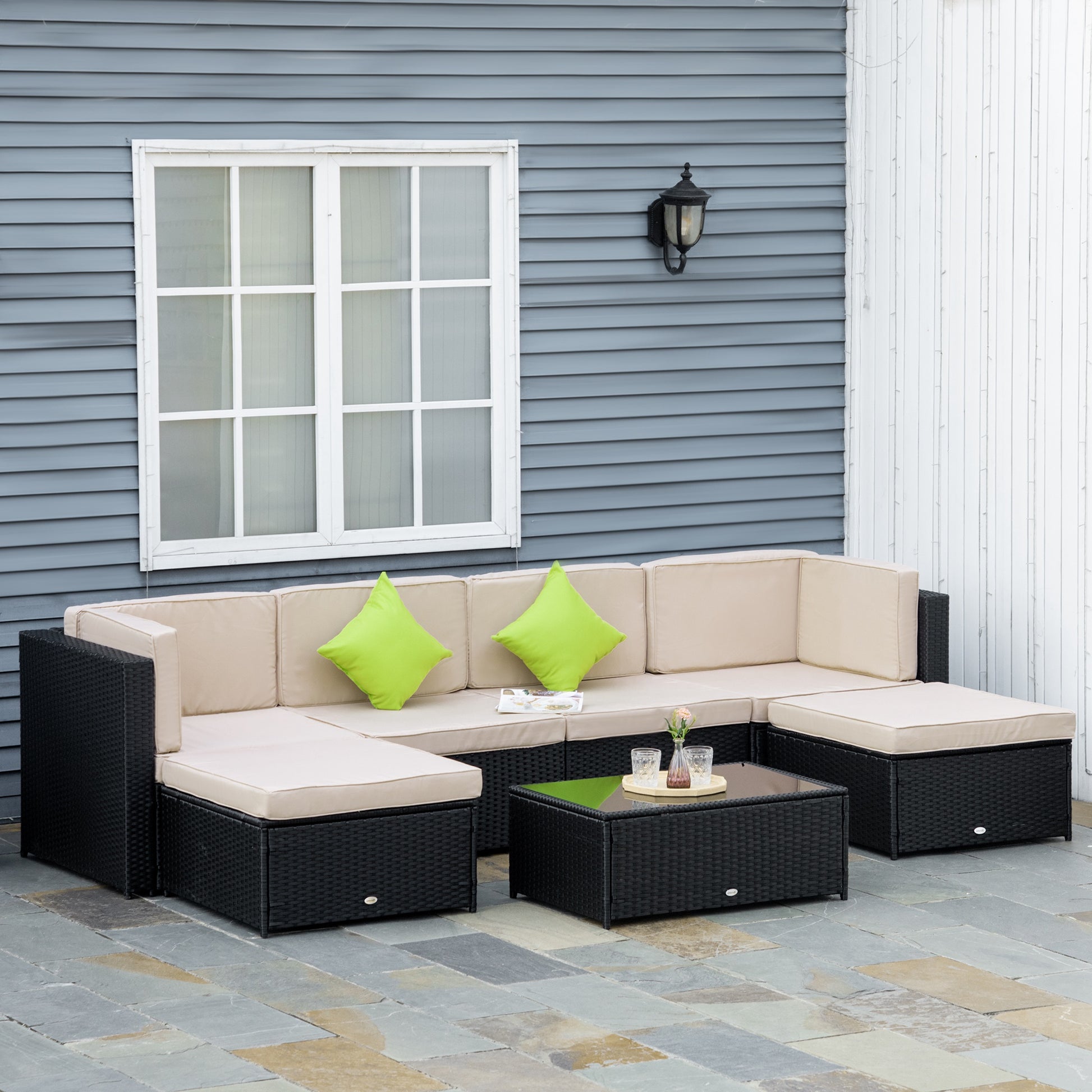 Outsunny Conjunto Muebles De Jardín De Ratán 7 Piezas Mesa Sofás Taburetes Con_1