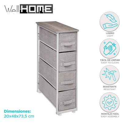 Well Home - Torre De Almacenaje 4 Cajones Color Gris Claro H.73,5cm_1