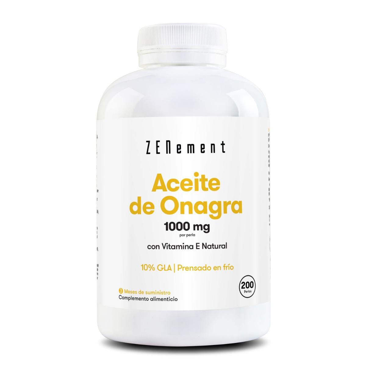 Óleo de Onagra, 1000 mg por cápsula mole, 10% GLA, prensado a frio Zenement, 200 comprimidos