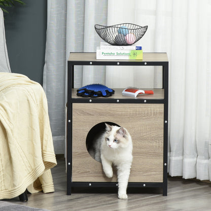 Pawhut Casa Para Gatos Con Cojín Puerta Orificio Y Alfombrilla Rascadora_1