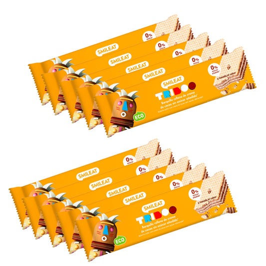 Embalagem de 10 barras de bolacha recheadas Smileat, ECO, 30g