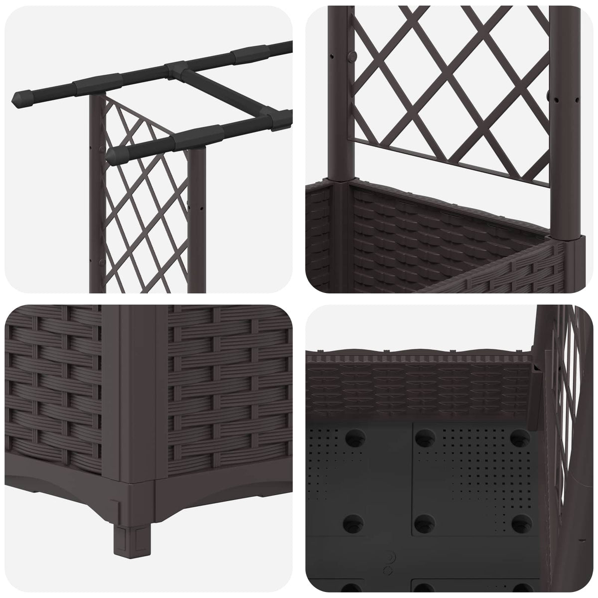 Cama Elevada Con Trellis Y Techo Marrón 122,5 X 40 X 121 Cm Pp_5