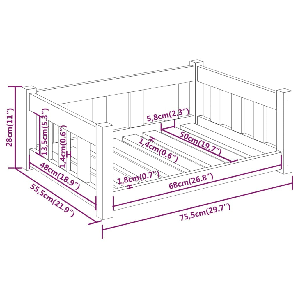 Vidaxl Cama Para Perros 75,5x55,5x28 Cm Madera Maciza De Pino_2