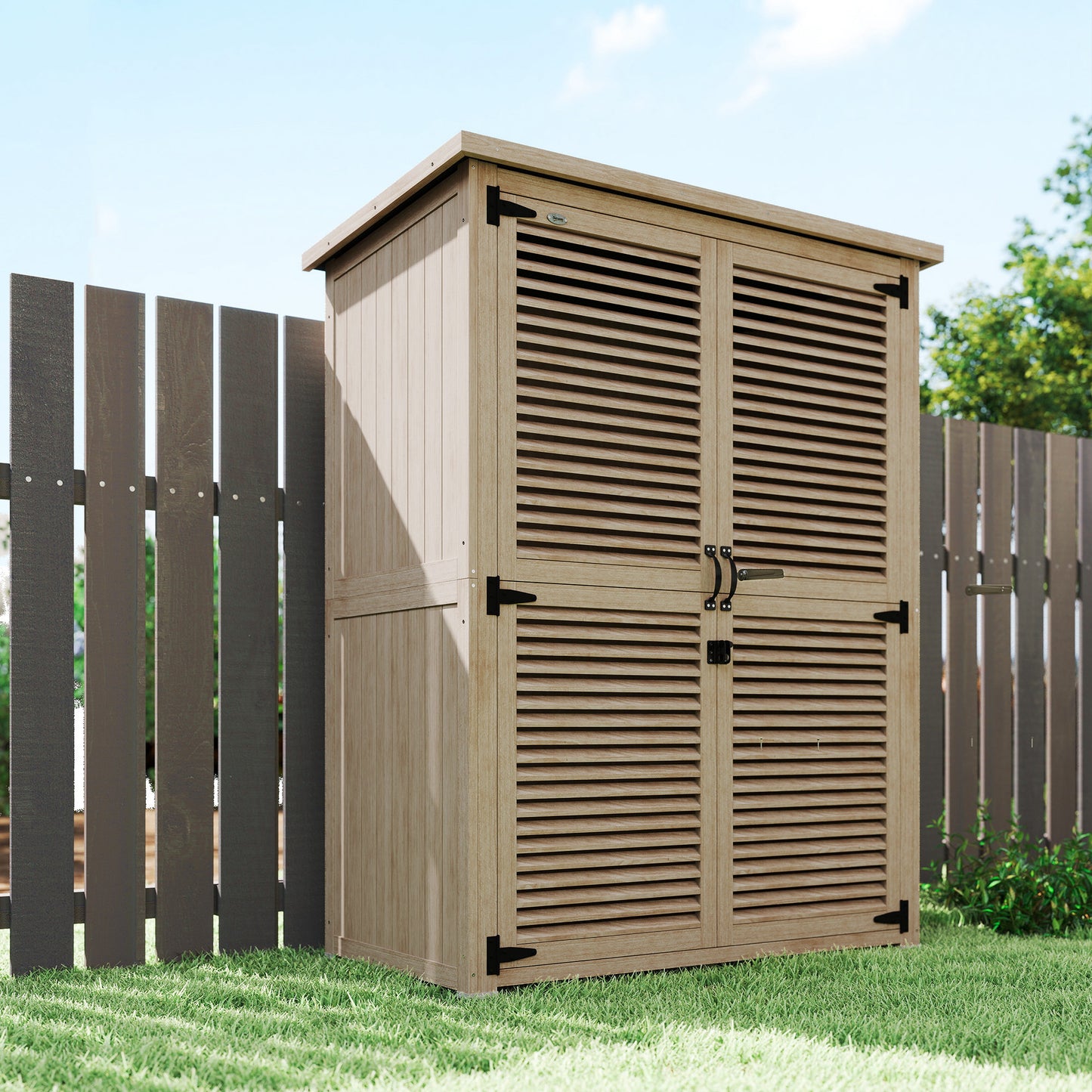 Outsunny Cobertizo De Madera 0,83 M² 127x65x168 Cm Con 2 Puertas Natural_4