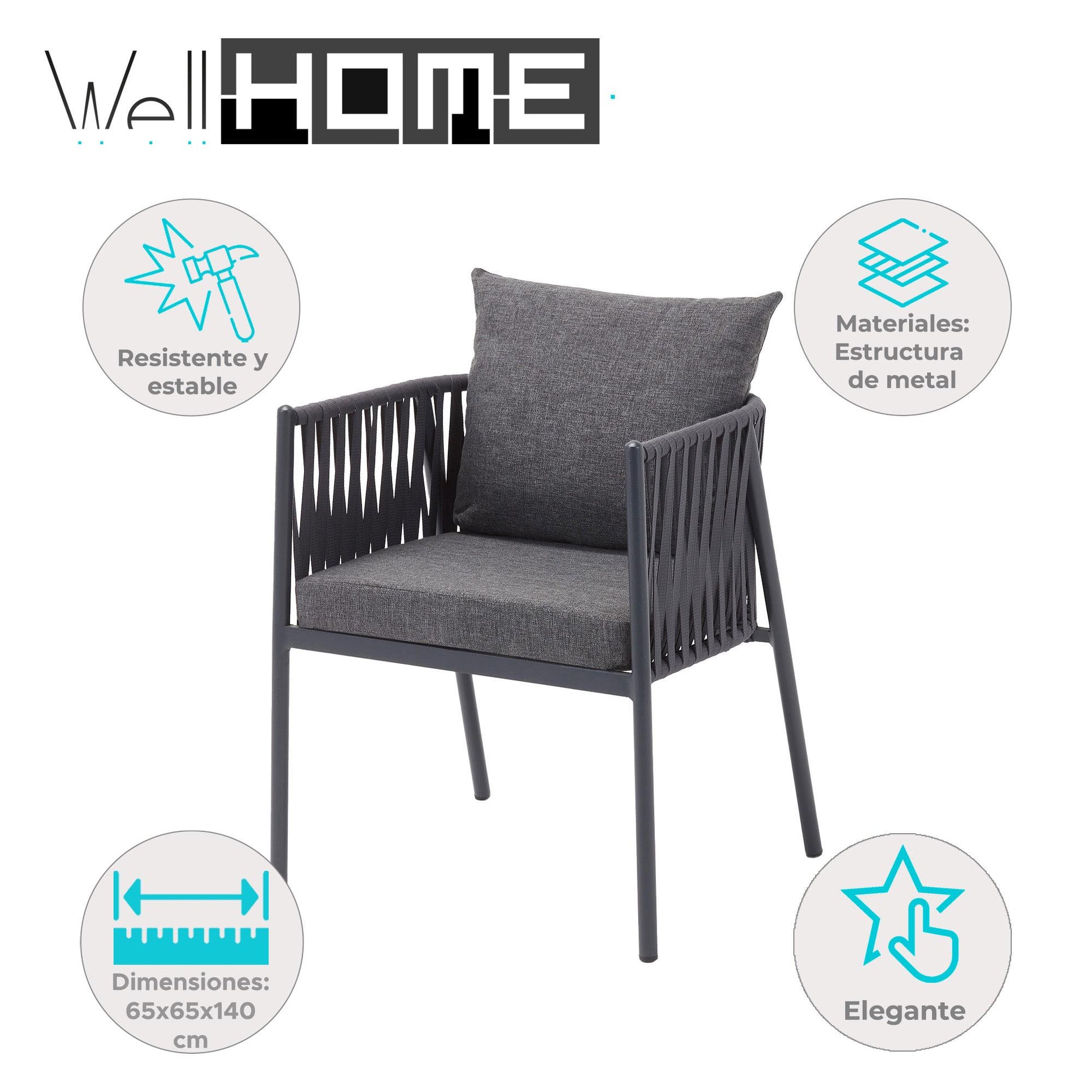 Silla Macka Antracita Para Exterior - Estilo Contemporáneo 65x65x140cm - Well Home_1