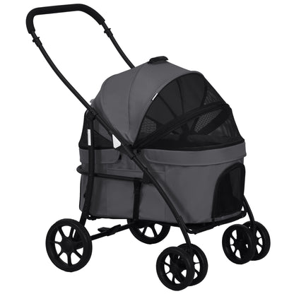 Pawhut Carrito Para Perros 2 En 1 Plegable Con Correas De Seguridad Gris Oscuro_0