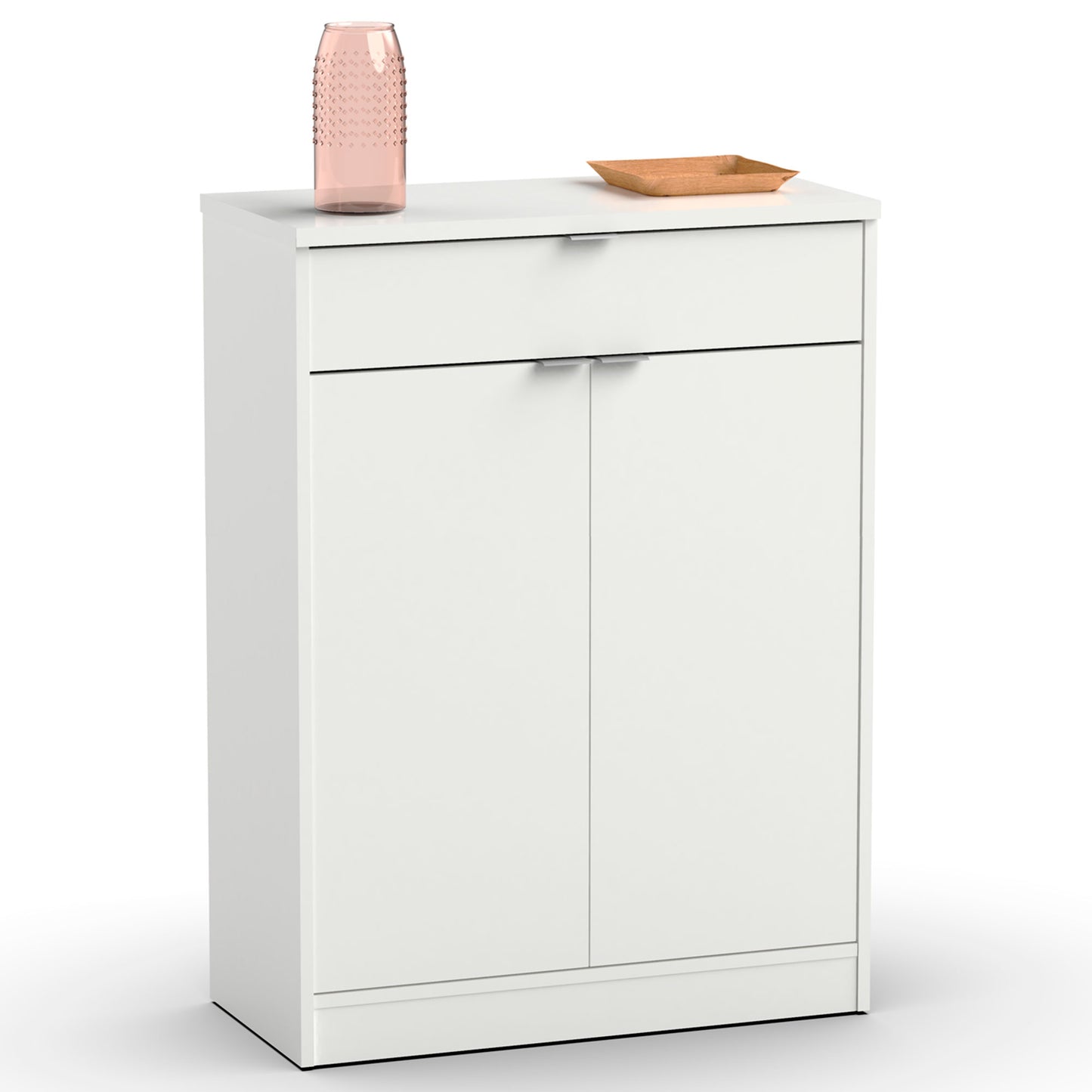 Zapatero Entrada Recibidor, Mueble Auxiliar Estrecho Zapatos, 2 Puertas, 1 Cajón 101x75x36 Cm, Briebe, Domus, Blanco_3