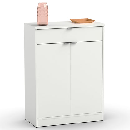 Zapatero Entrada Recibidor, Mueble Auxiliar Estrecho Zapatos, 2 Puertas, 1 Cajón 101x75x36 Cm, Briebe, Domus, Blanco_3