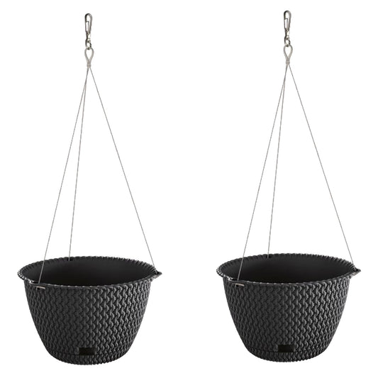 2x Maceta Redonda Colgante 4,8l Prosperplast Splofy Round Ws De Plastico En Color Antracita, Ø27 X 16,6 Cm_0