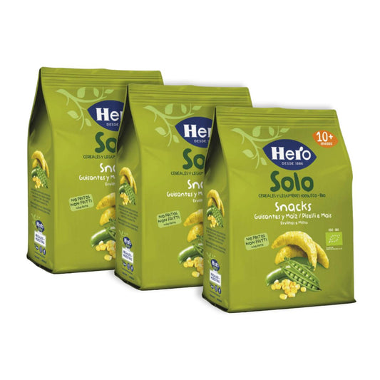 Pack x3 Eco-Bio Snacks de Ervilha e Milho a partir dos 10 meses saco 40 g - Hero Solo