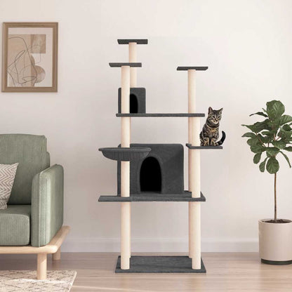 Rascador Para Gatos Con Postes De Sisal Gris Oscuro 166 Cm_1