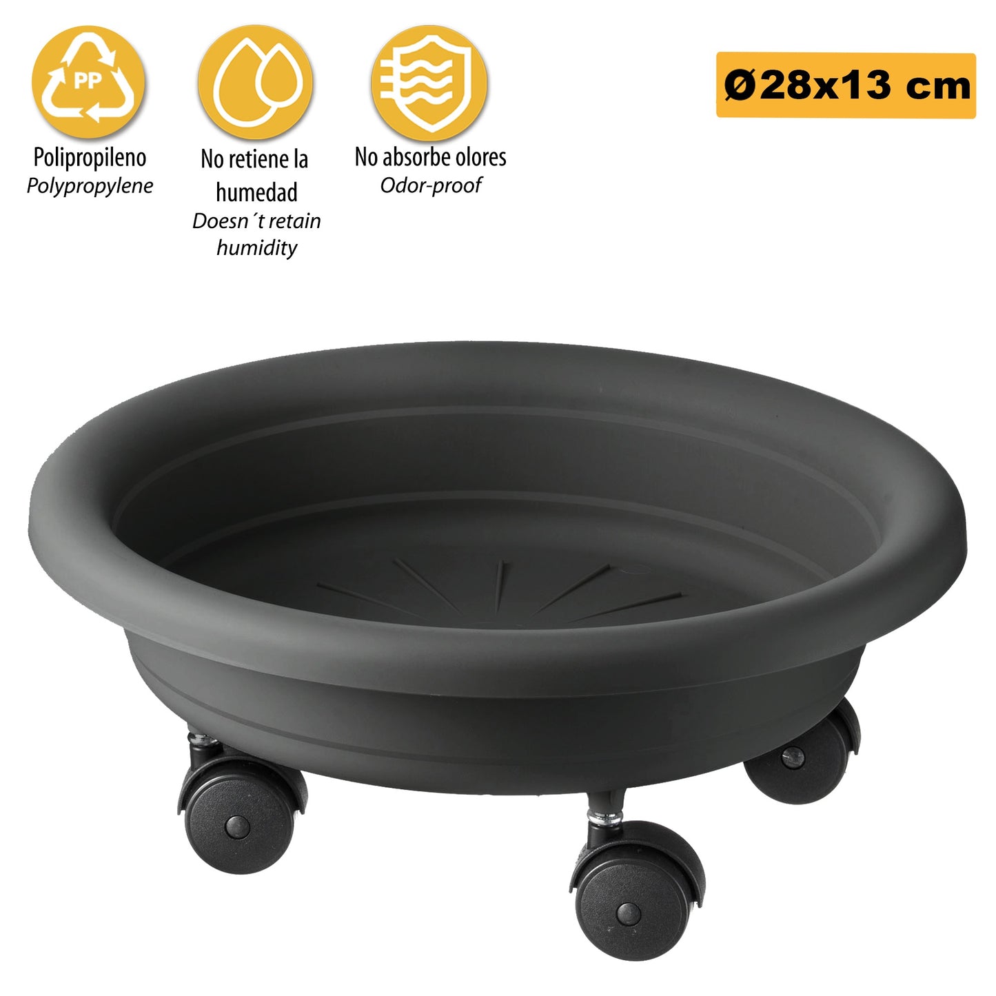 Platillo Para Maceta Con Ruedas Para Facilitar Su Traslado Ø 28 Cm Antracita_2