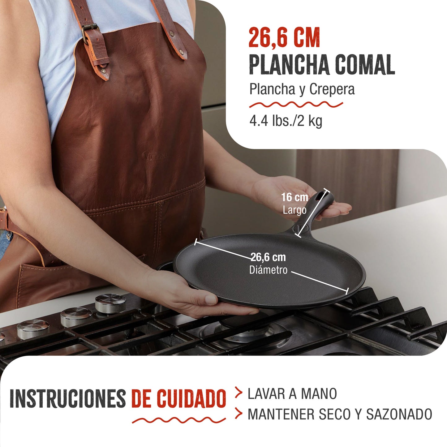 Victoria Plancha Cocina Inducción Comal Hierro Fundido Curado Para Pizza, Tortillas 26,6cm Fuego, Barbacoa, 32999_4