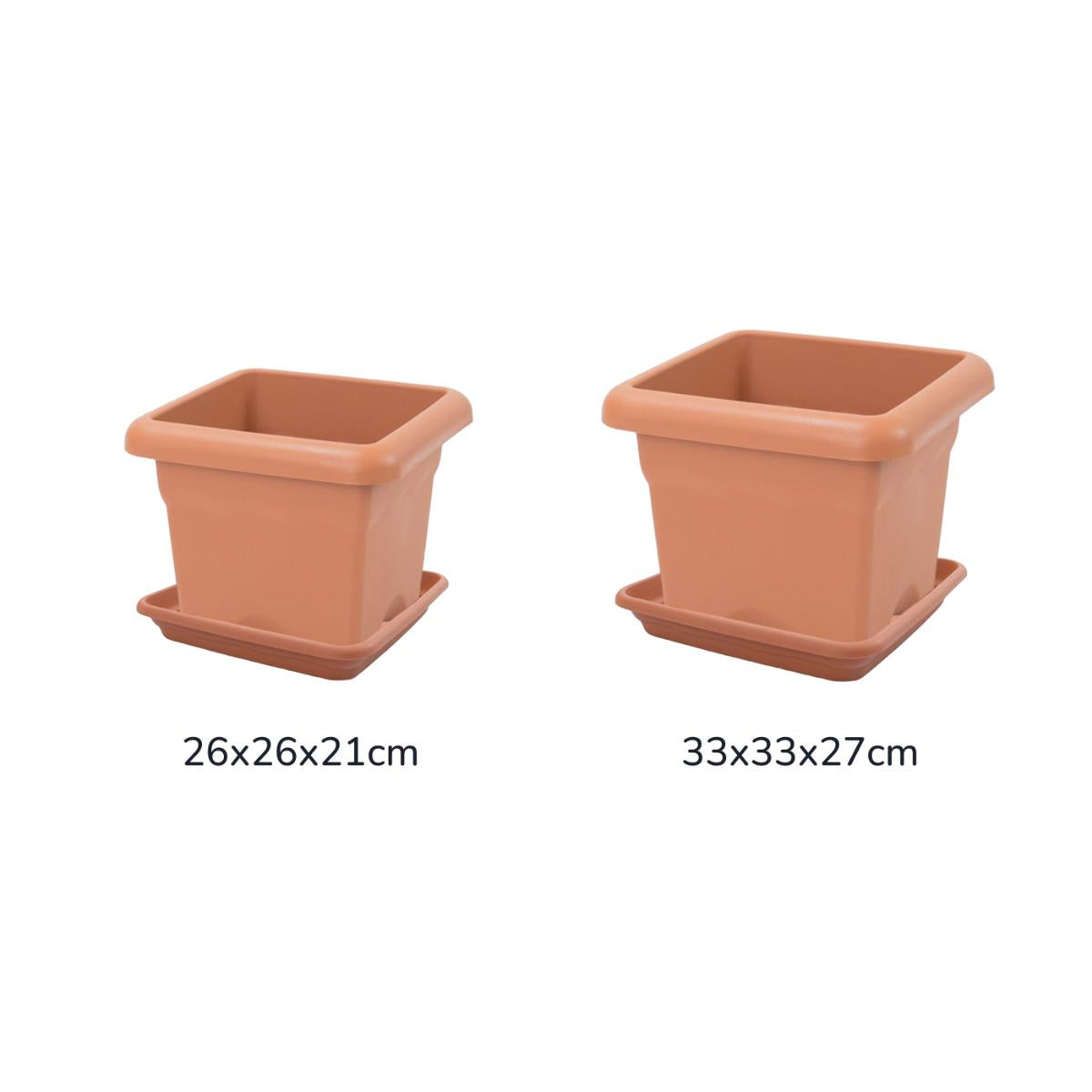 Pacote de pote quadrado de terracota com pires, 33 x 33 x 27 cm