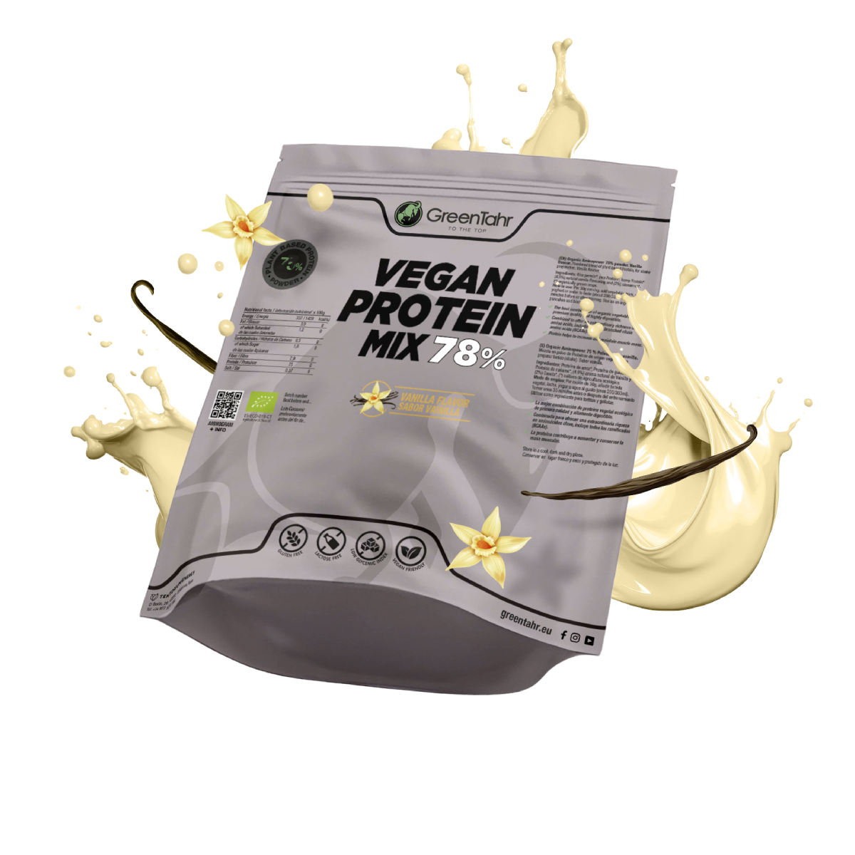 Mistura de proteína vegan ORG. ECO 75% baunilha 750g Embalagem XXL